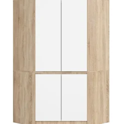 Armoire d'angle AKORD S100 Chêne Sonoma 100 cm 4 portes façade Blanche 6 étagères 100x50x180 cm