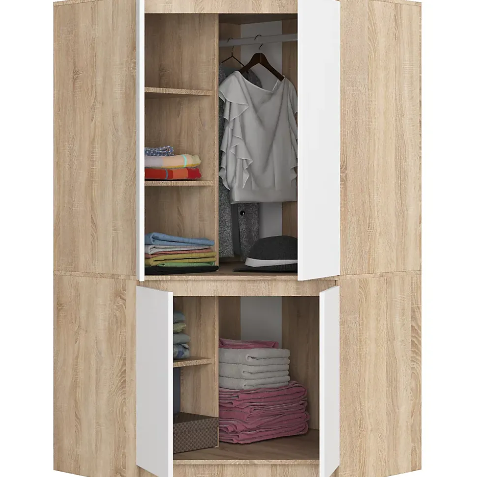 Armoire d'angle AKORD S100 Chêne Sonoma 100 cm 4 portes façade Blanche 6 étagères 100x50x180 cm