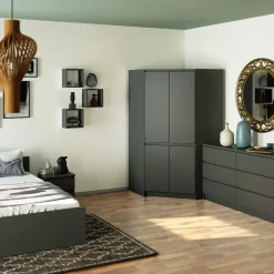 Armoire d'angle AKORD S100 Gris Graphite 100 cm 4 portes façade Gris Graphite 6 étagères 100x50x180 cm