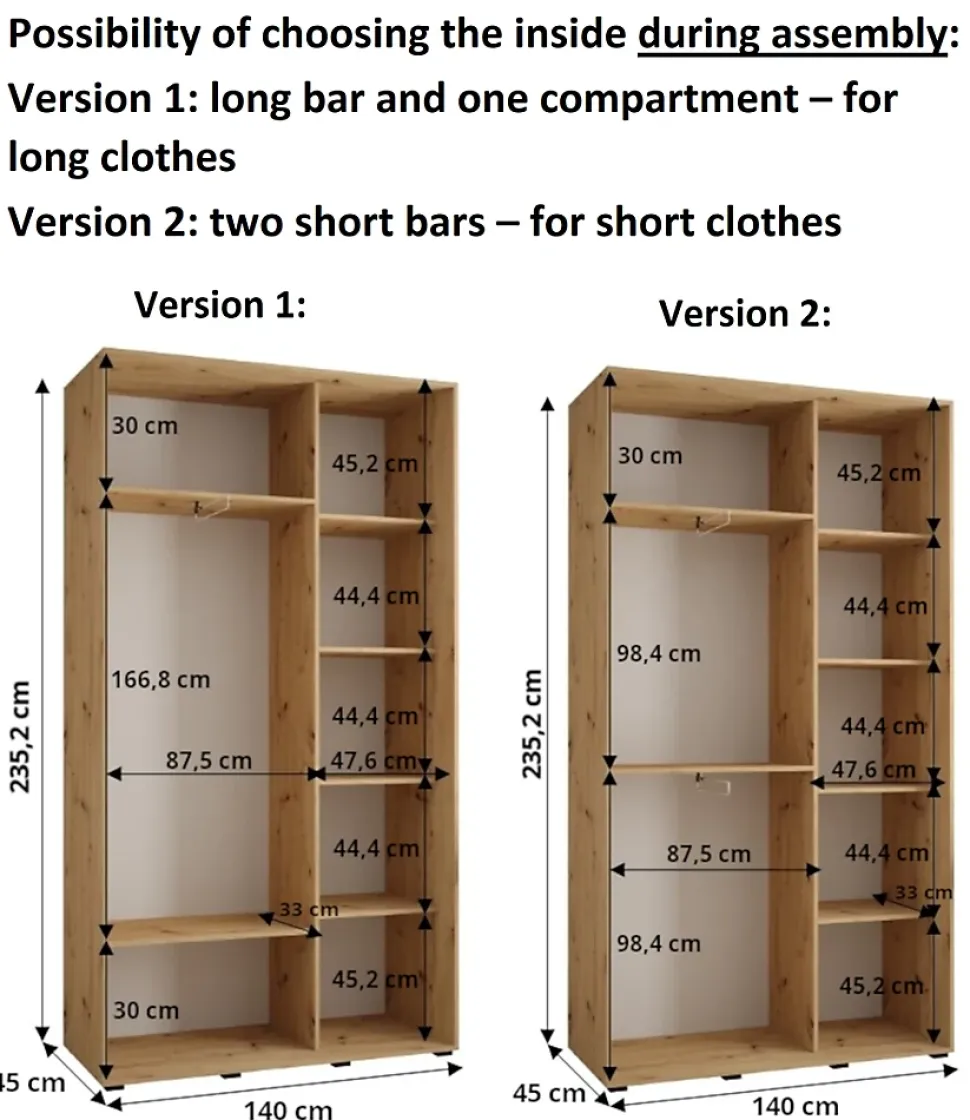 Armoire Davos 1 a portes coulissantes H. 235,2 x L. 140 x P. 45 2 portes