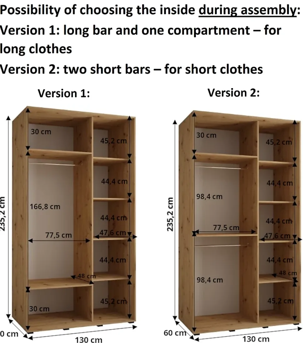 Armoire Davos 11 a portes coulissantes H. 235,2 x L. 130 x P. 60 2 portes