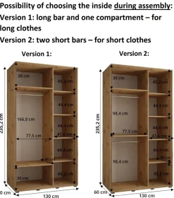 Armoire Davos 4 a portes coulissantes H. 235,2 x L. 130 x P. 60 2 portes