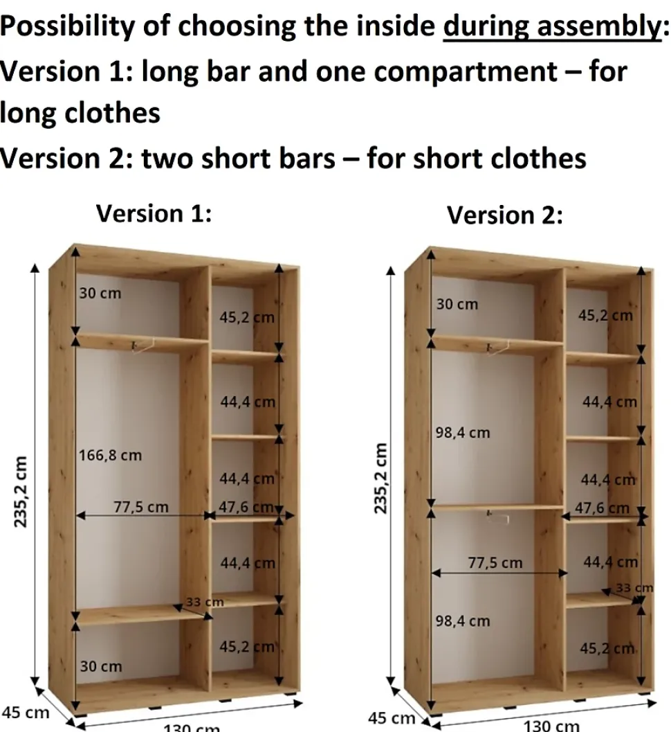 Armoire Davos 4 a portes coulissantes H. 235,2 x L. 130 x P. 45 2 portes