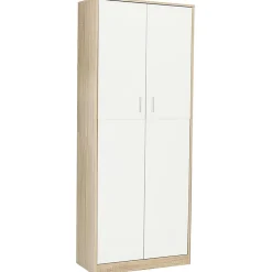 Armoire de bureau 190 cm multifonction MARIA bois et blanc 2 portes 4 étagères