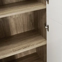 Armoire de bureau 190 cm multifonction MARIA bois et blanc 2 portes 4 étagères