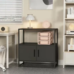Armoire de bureau Hailuoto acier 82 x 80 x 40 cm noir en.casa