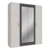 Armoire de chambre - ADRIA - Chene cendré / Gris foncé - 4 portes battantes - 2 miroirs - 177,5 x 54,2 x 210,5 cm
