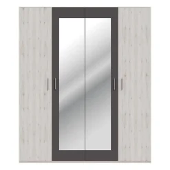 Armoire de chambre - ADRIA - Chene cendré / Gris foncé - 4 portes battantes - 2 miroirs - 177,5 x 54,2 x 210,5 cm