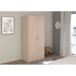Armoire de chambre - EASY LIFE - Chene - 2 portes - 80,2 x 180 x 49,7 - PARISOT