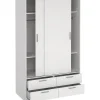 Armoire de chambre - ONTARIO - Blanc mat - 2 portes - 4 tiroirs - 121,2 x 60,25 x 200 cm