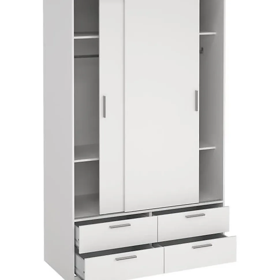 Armoire de chambre - ONTARIO - Blanc mat - 2 portes - 4 tiroirs - 121,2 x 60,25 x 200 cm