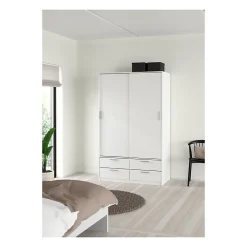 Armoire de chambre - ONTARIO - Blanc mat - 2 portes - 4 tiroirs - 121,2 x 60,25 x 200 cm
