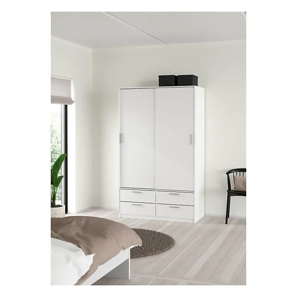 Armoire de chambre - ONTARIO - Blanc mat - 2 portes - 4 tiroirs - 121,2 x 60,25 x 200 cm