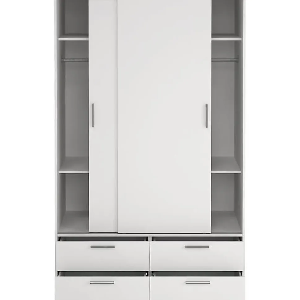 Armoire de chambre - ONTARIO - Blanc mat - 2 portes - 4 tiroirs - 121,2 x 60,25 x 200 cm