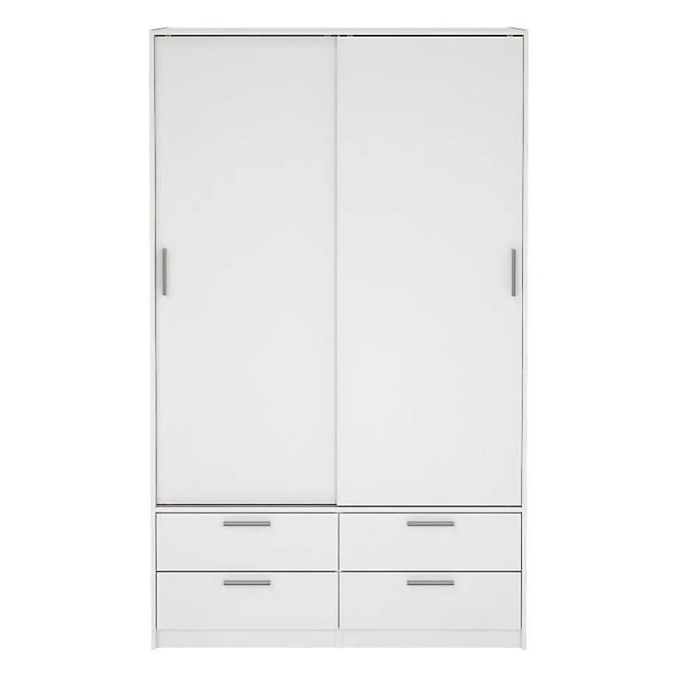 Armoire de chambre - ONTARIO - Blanc mat - 2 portes - 4 tiroirs - 121,2 x 60,25 x 200 cm