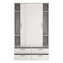 Armoire de chambre - ONTARIO - Blanc mat - 2 portes - 4 tiroirs - 121,2 x 60,25 x 200 cm