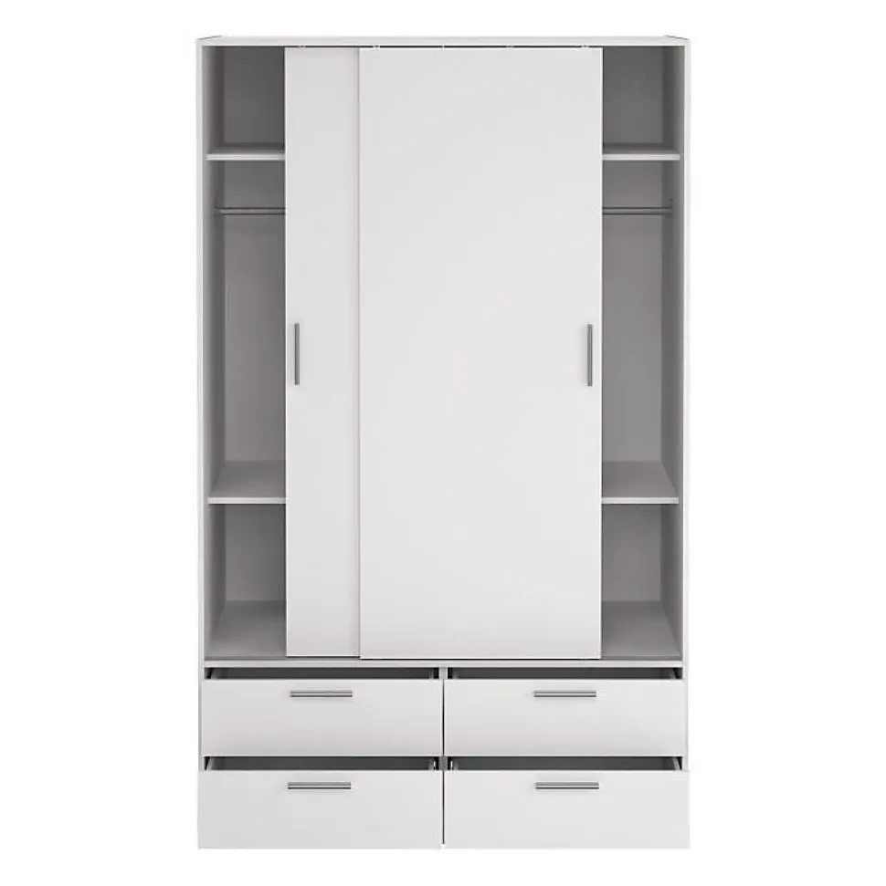 Armoire de chambre - ONTARIO - Blanc mat - 2 portes - 4 tiroirs - 121,2 x 60,25 x 200 cm