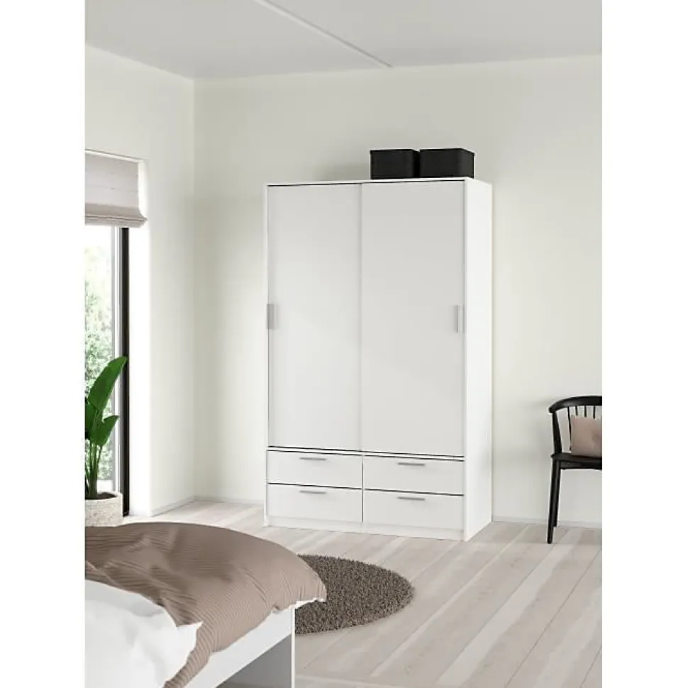 Armoire de chambre - ONTARIO - Blanc mat - 2 portes - 4 tiroirs - 121,2 x 60,25 x 200 cm
