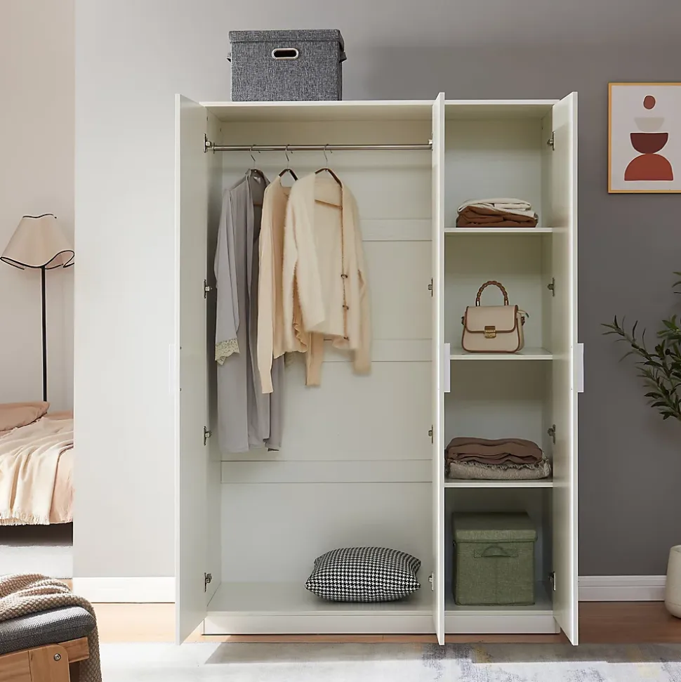 Armoire de chambre Eiselfing avec 4 étagères 176 x 120 x 52 cm blanc en.casa
