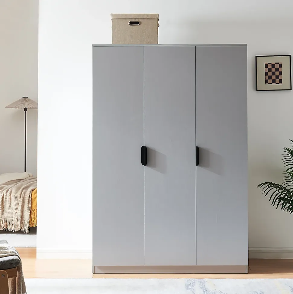 Armoire de chambre Eiselfing avec 4 étagères 176 x 120 x 52 cm gris en.casa