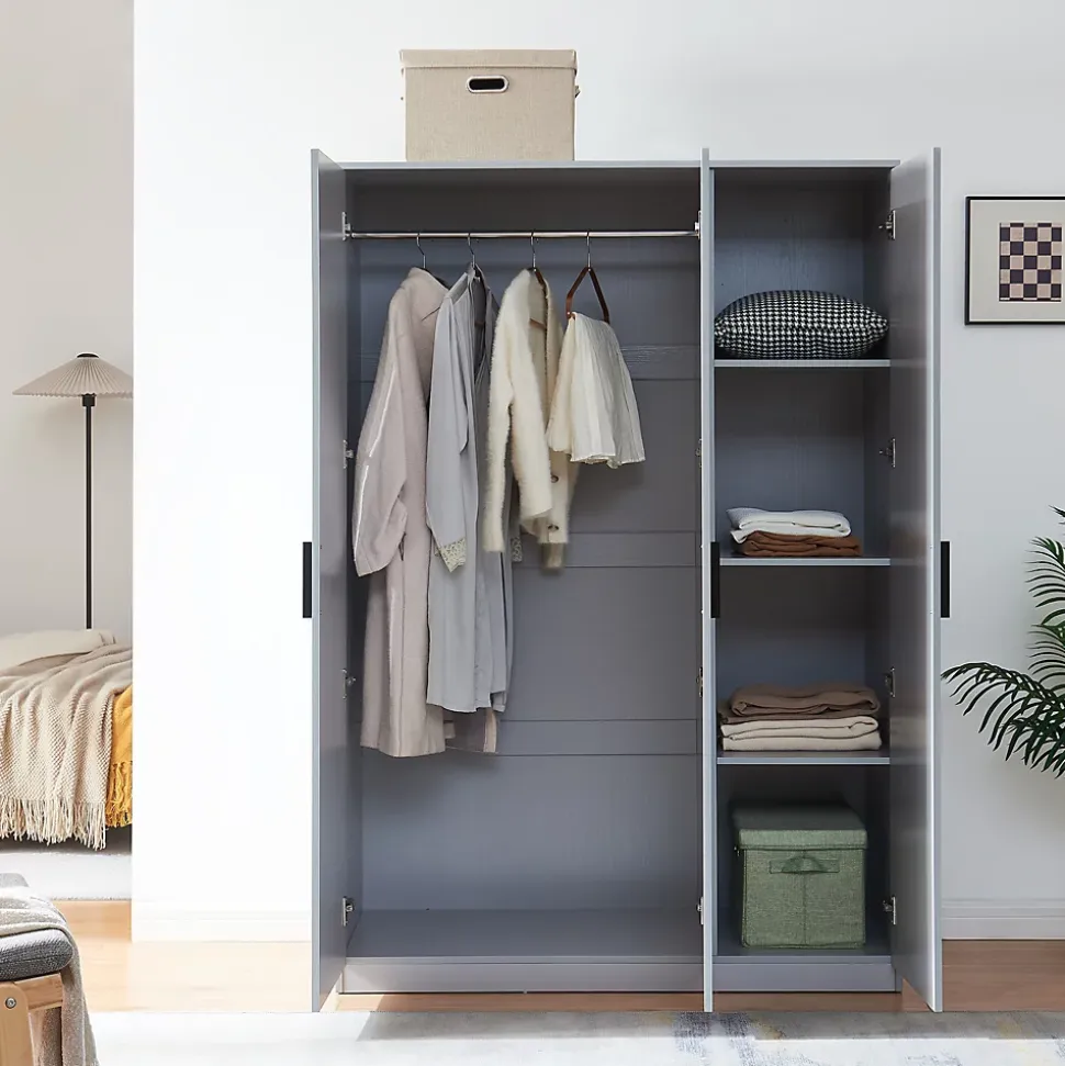 Armoire de chambre Eiselfing avec 4 étagères 176 x 120 x 52 cm gris en.casa