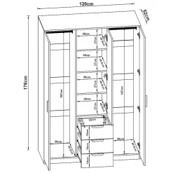 Armoire de chambre Eiselfing avec 4 étagères et 3 tiroirs 176 x 120 x 52 cm blanc en.casa