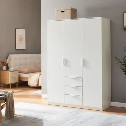 Armoire de chambre Eiselfing avec 4 étagères et 3 tiroirs 176 x 120 x 52 cm blanc en.casa