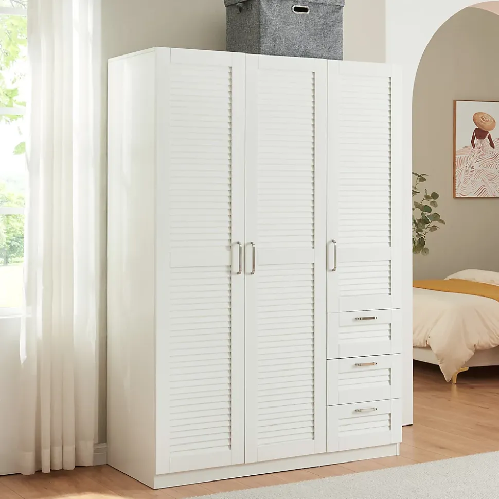 Armoire de chambre Finning 4 étagères 3 tiroirs MDF 176 x 120 x 52 cm blanc en.casa
