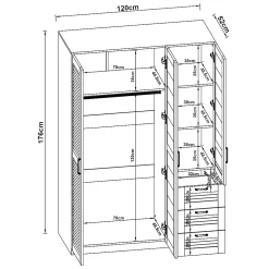 Armoire de chambre Finning 4 étagères 3 tiroirs MDF 176 x 120 x 52 cm blanc en.casa