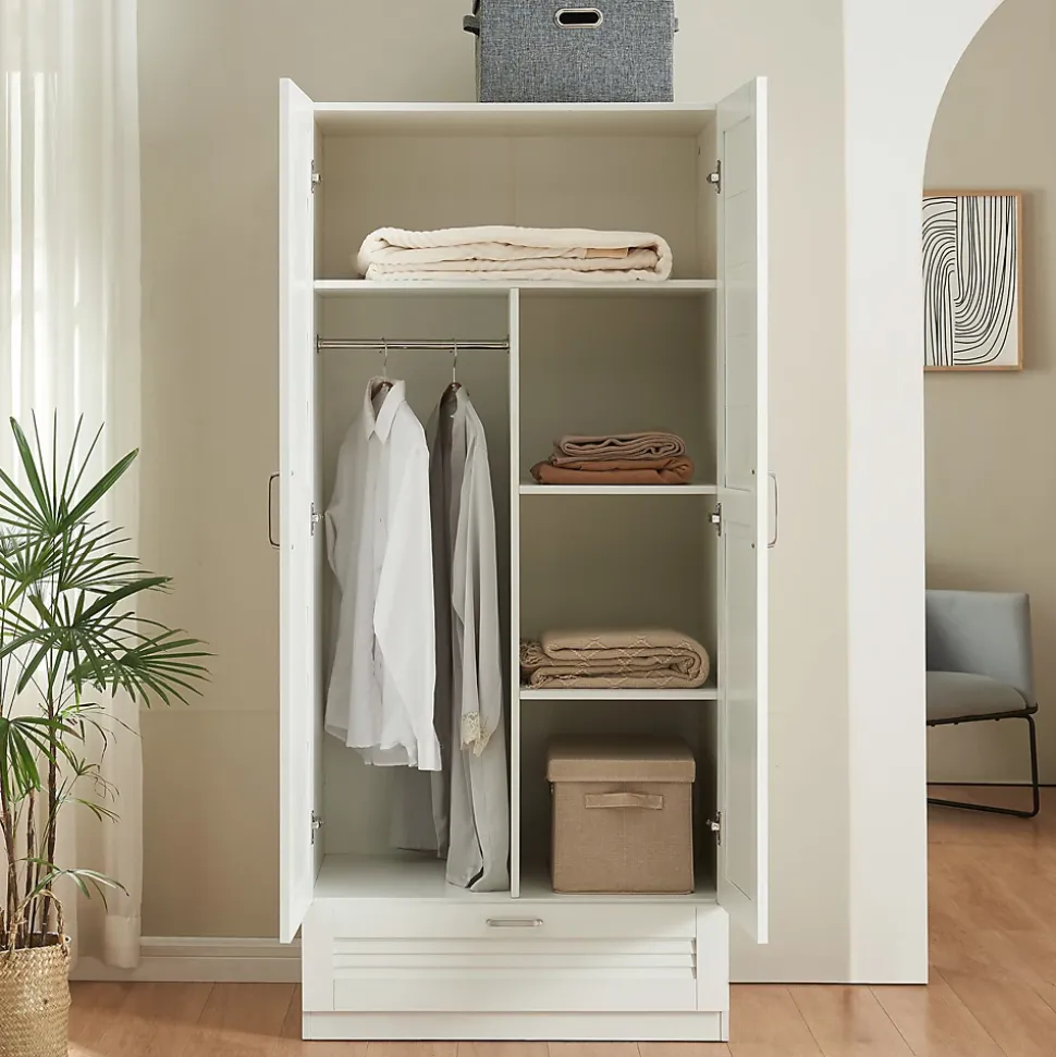 Armoire de chambre Finning 4 étagères 1 tiroir MDF 176 x 80 x 52 cm blanc en.casa