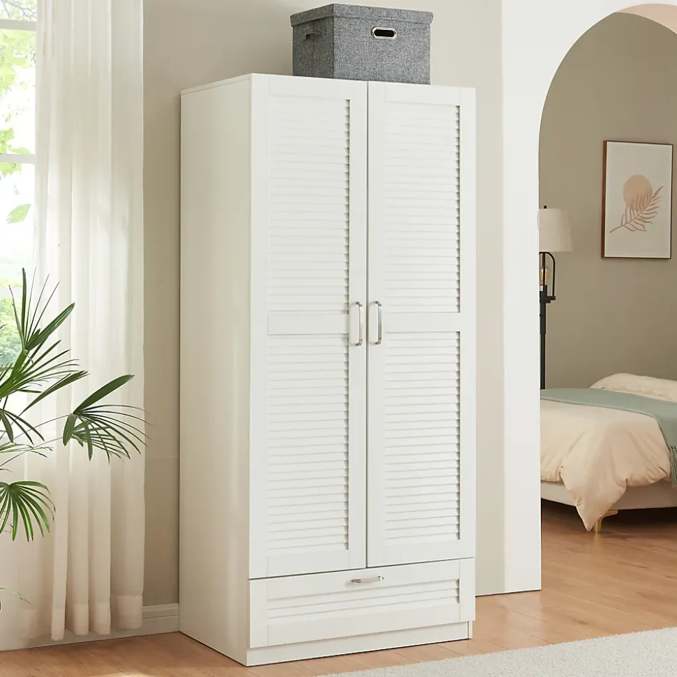 Armoire de chambre Finning 4 étagères 1 tiroir MDF 176 x 80 x 52 cm blanc en.casa