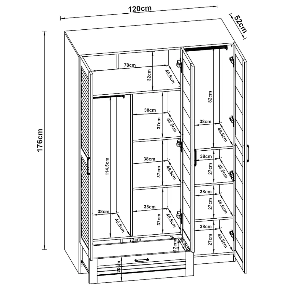 Armoire de chambre Finning 7 étagères 1 tiroirs MDF 176 x 120 x 52 cm blanc en.casa