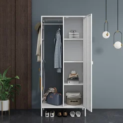 Armoire de chambre Puumala avec 4 étagères acier 180 x 80 x 45 cm blanc en.casa