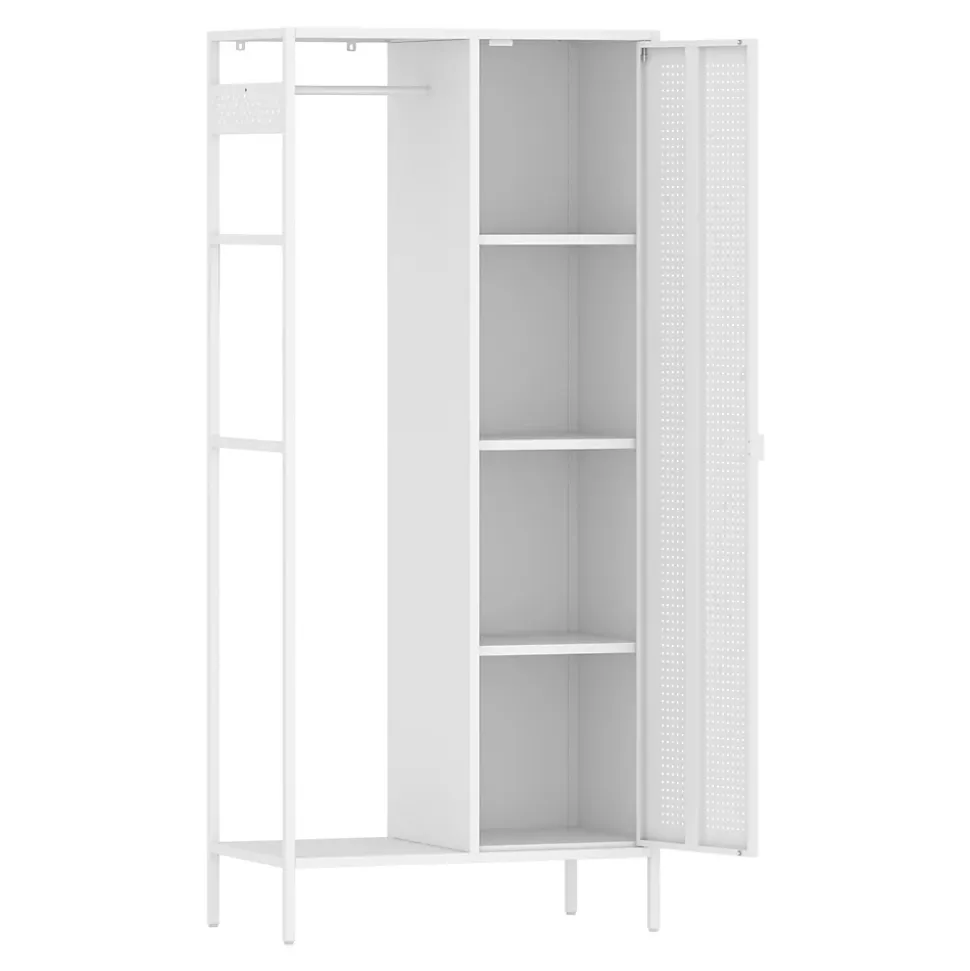Armoire de chambre Puumala avec 4 étagères acier 180 x 80 x 45 cm blanc en.casa