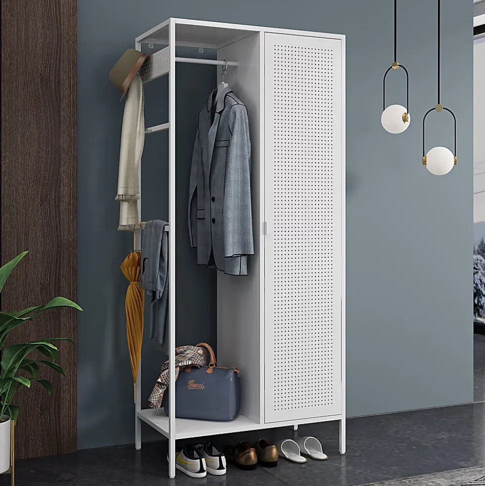 Armoire de chambre Puumala avec 4 étagères acier 180 x 80 x 45 cm blanc en.casa