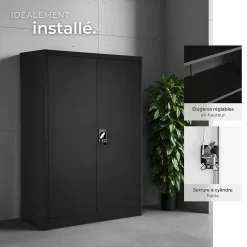 Armoire de classement en métal 3 étagères réglables en hauteur noir
