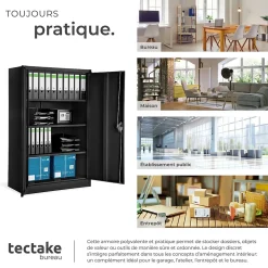 Armoire de classement en métal 3 étagères réglables en hauteur noir