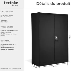Armoire de classement en métal 3 étagères réglables en hauteur noir