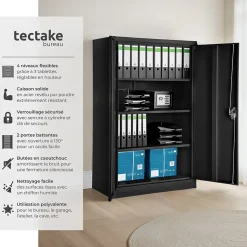 Armoire de classement en métal 3 étagères réglables en hauteur noir