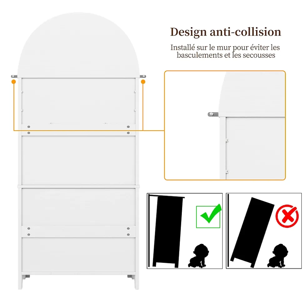 Armoire de Rangement - Buffet Haut 3 Tiroirs et 2 Portes, Étagère Ouverte, pour Cuisine et Salon, Blanc