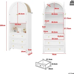 Armoire de Rangement - Buffet Haut 3 Tiroirs et 2 Portes, Étagère Ouverte, pour Cuisine et Salon, Blanc