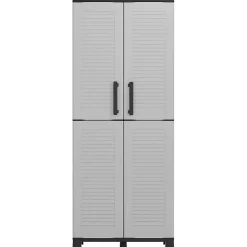 Armoire de rangement 2 portes 4 Etagères Grise 68 x 37 x H169 cm 4 pieds INTEC