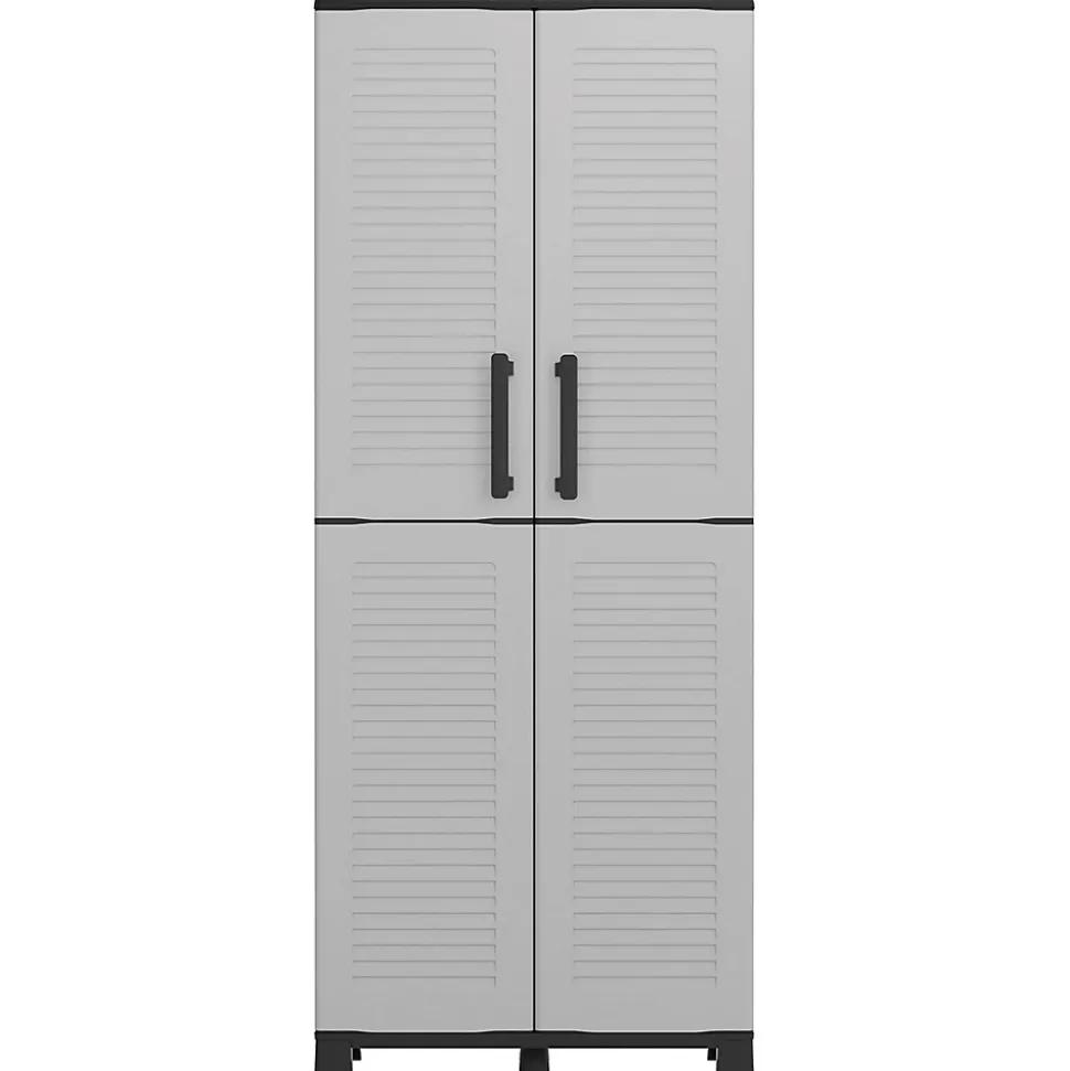 Armoire de rangement 2 portes 4 Etagères Grise 68 x 37 x H169 cm 4 pieds INTEC