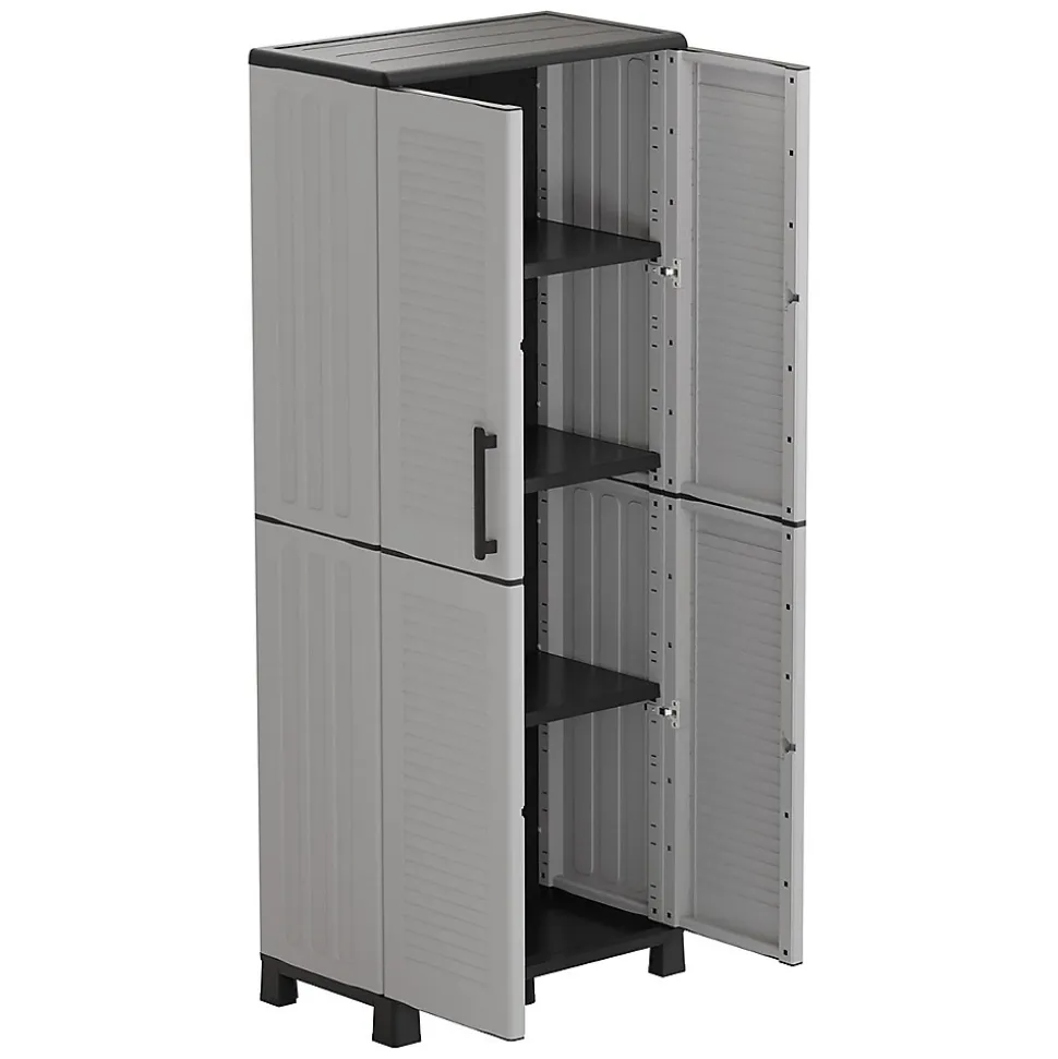 Armoire de rangement 2 portes 4 Etagères Grise 68 x 37 x H169 cm 4 pieds INTEC