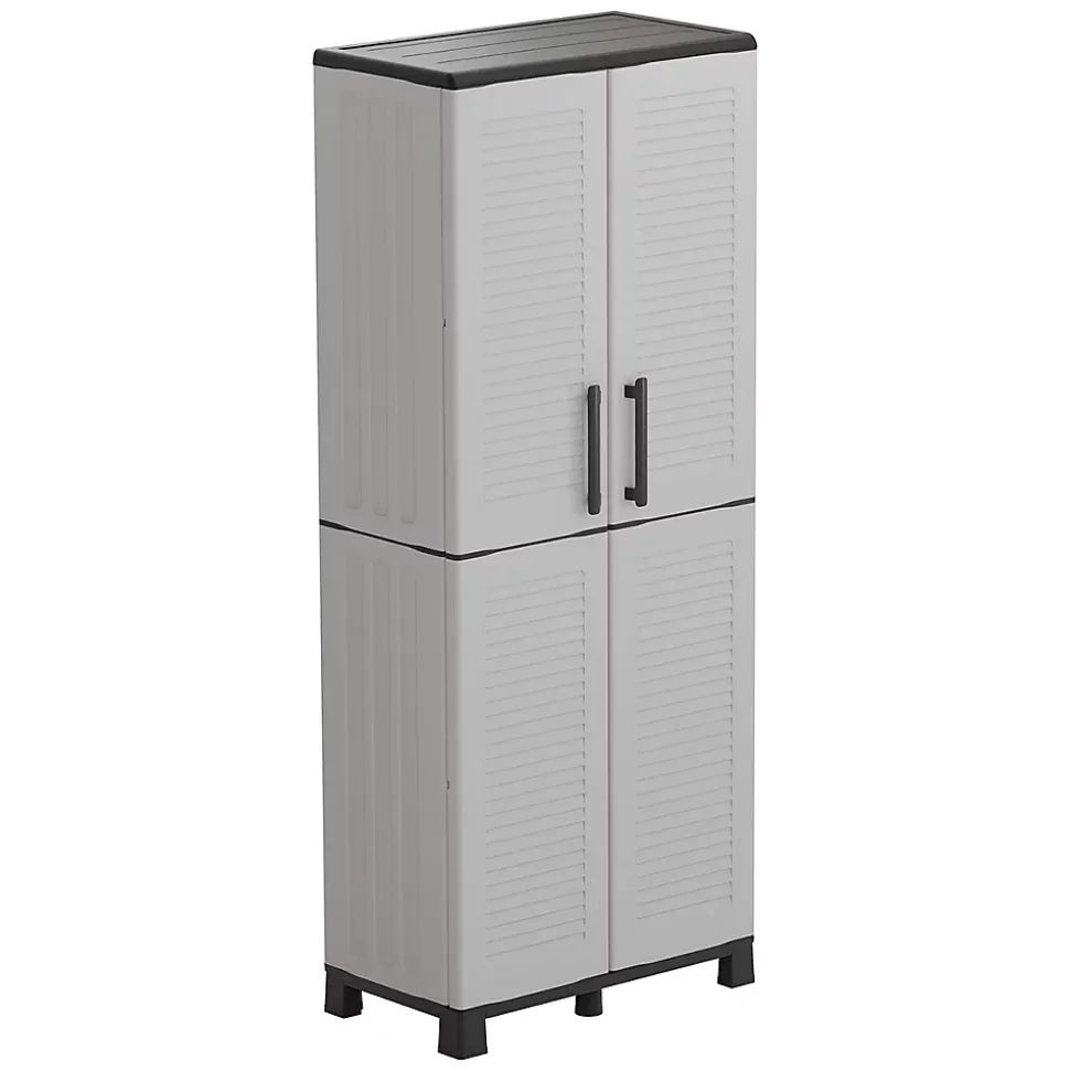 Armoire de rangement 2 portes 4 Etagères Grise 68 x 37 x H169 cm 4 pieds INTEC