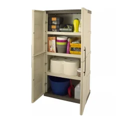 Armoire de rangement 2 portes 3 Etagères Beige 70 x 39 x 165cm Meuble de Garage Atelier Buanderie ARTPLAST