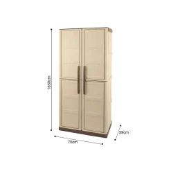 Armoire de rangement 2 portes 3 Etagères Beige 70 x 39 x 165cm Meuble de Garage Atelier Buanderie ARTPLAST