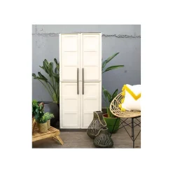 Armoire de rangement 2 portes 3 Etagères Beige 70 x 39 x 165cm Meuble de Garage Atelier Buanderie ARTPLAST