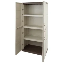 Armoire de rangement 2 portes 3 Etagères Beige 70 x 39 x 165cm Meuble de Garage Atelier Buanderie ARTPLAST