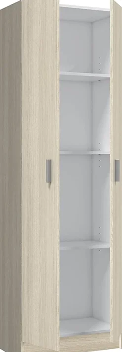 Armoire de rangement 2 portes en mélamine coloris chêne - Dim : H180 x L58.5 x P37 cm